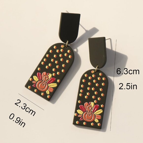 Triple Layer Black Turkey Lightweight Acrylic Thanksgiving Earrings for Women's - Picture 3 of 7